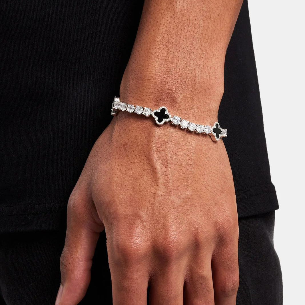 ICED CLOVER TENNIS BRACELET (BLACK ONYX)