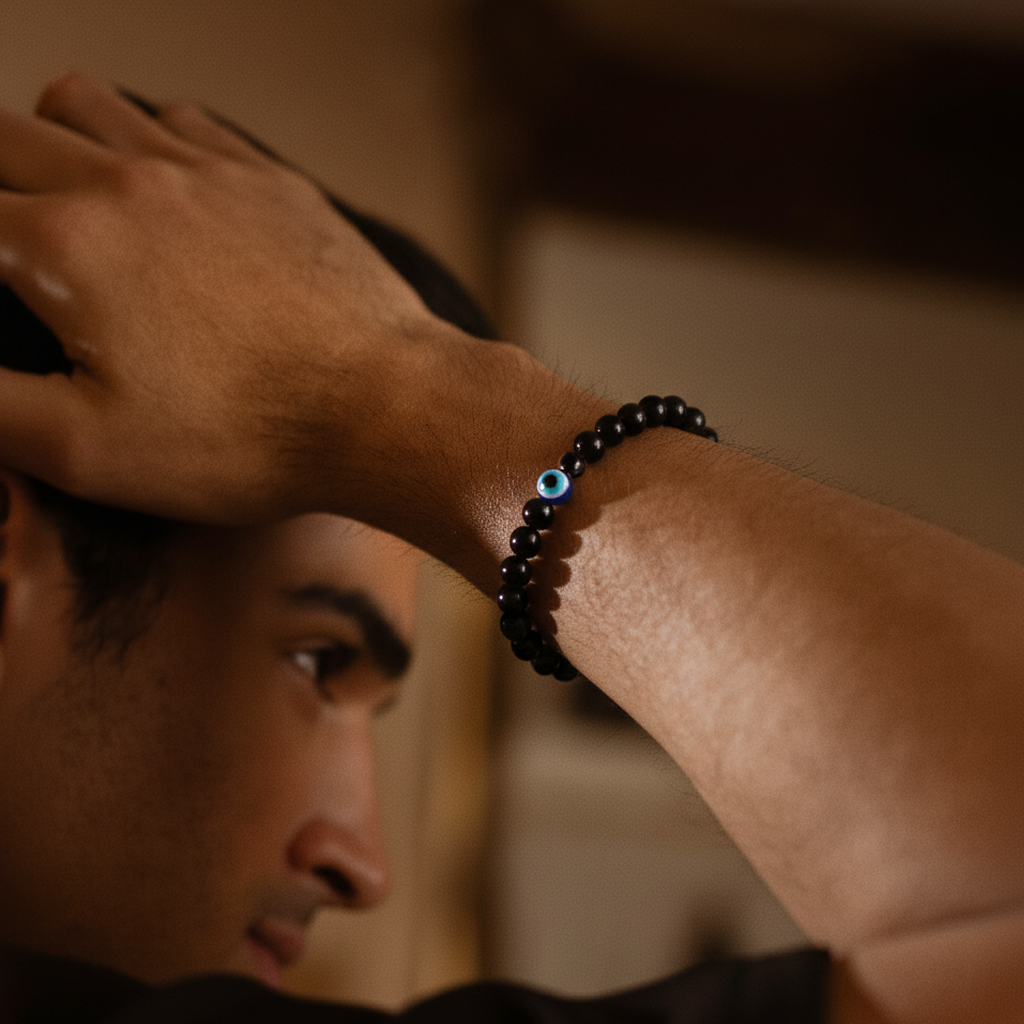 BLACK ONYX EVIL EYE BRACELET (PERSONALISED)